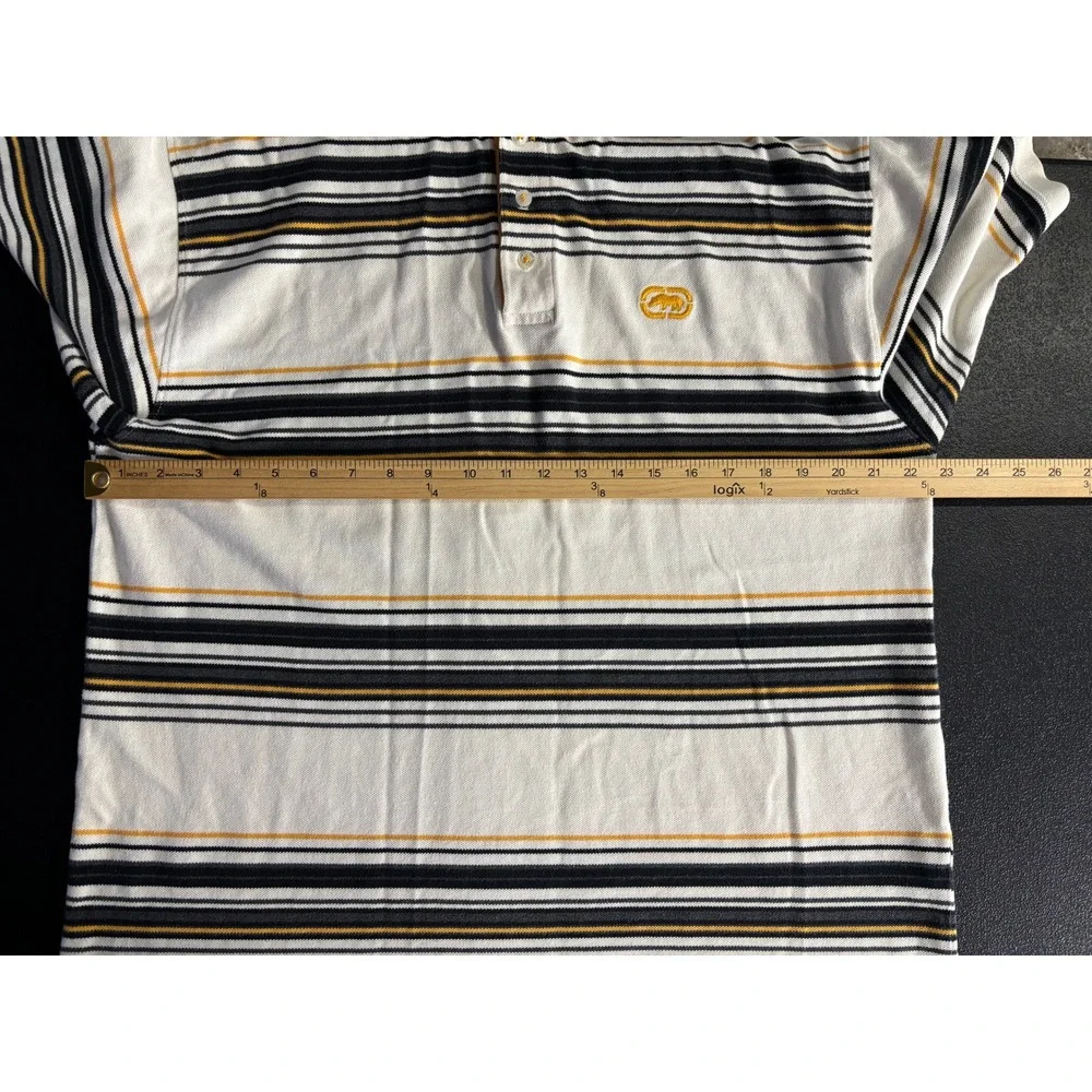 Ecko Unltd Mens 2XL Striped Polo Shirt White Black Orange Rhino Logo Streetwear - Picture 3 of 11